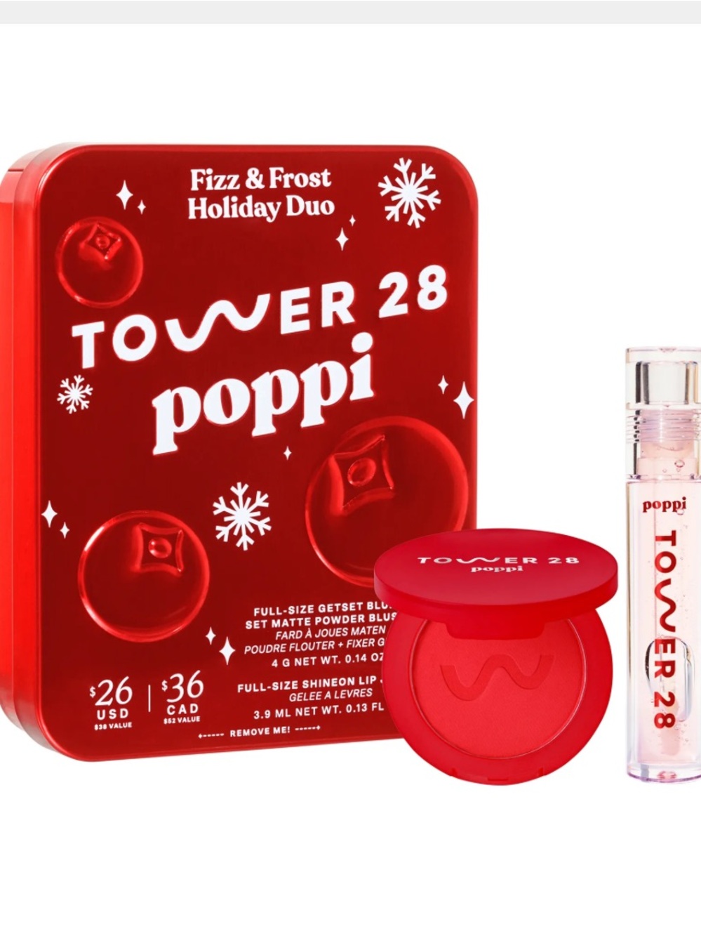 NEW Tower 28 x Poppi Fizz & Frost Holiday Duo Lip Gloss &  Blush Limited Edition